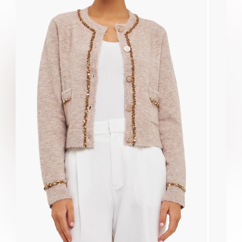 Endless Rose Sequin Trimmed Cardigan Size Large Festive Party Holiday Classy